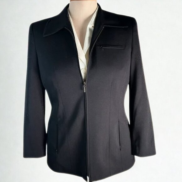Gruppo Americano Jackets & Blazers - Vintage Gruppo Americano black wool blend black zip up collared fitted blazer 10